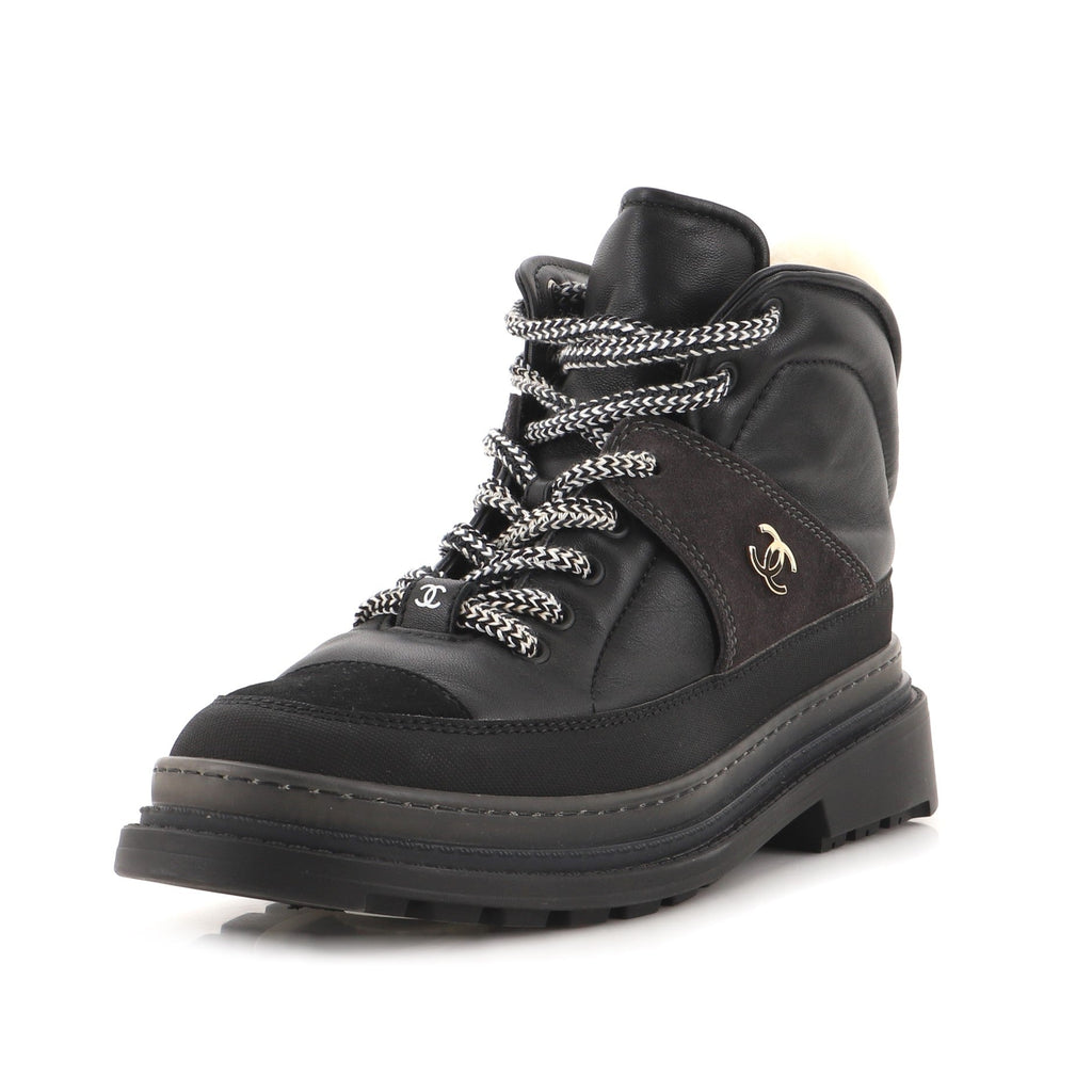 Women's CC Lace Up Ankle Boots Leather and Shearling