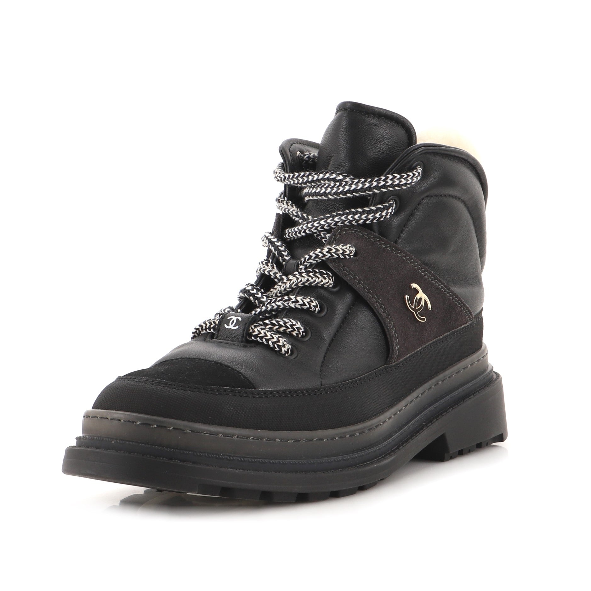 Women's CC Lace Up Ankle Boots Leather and Shearling