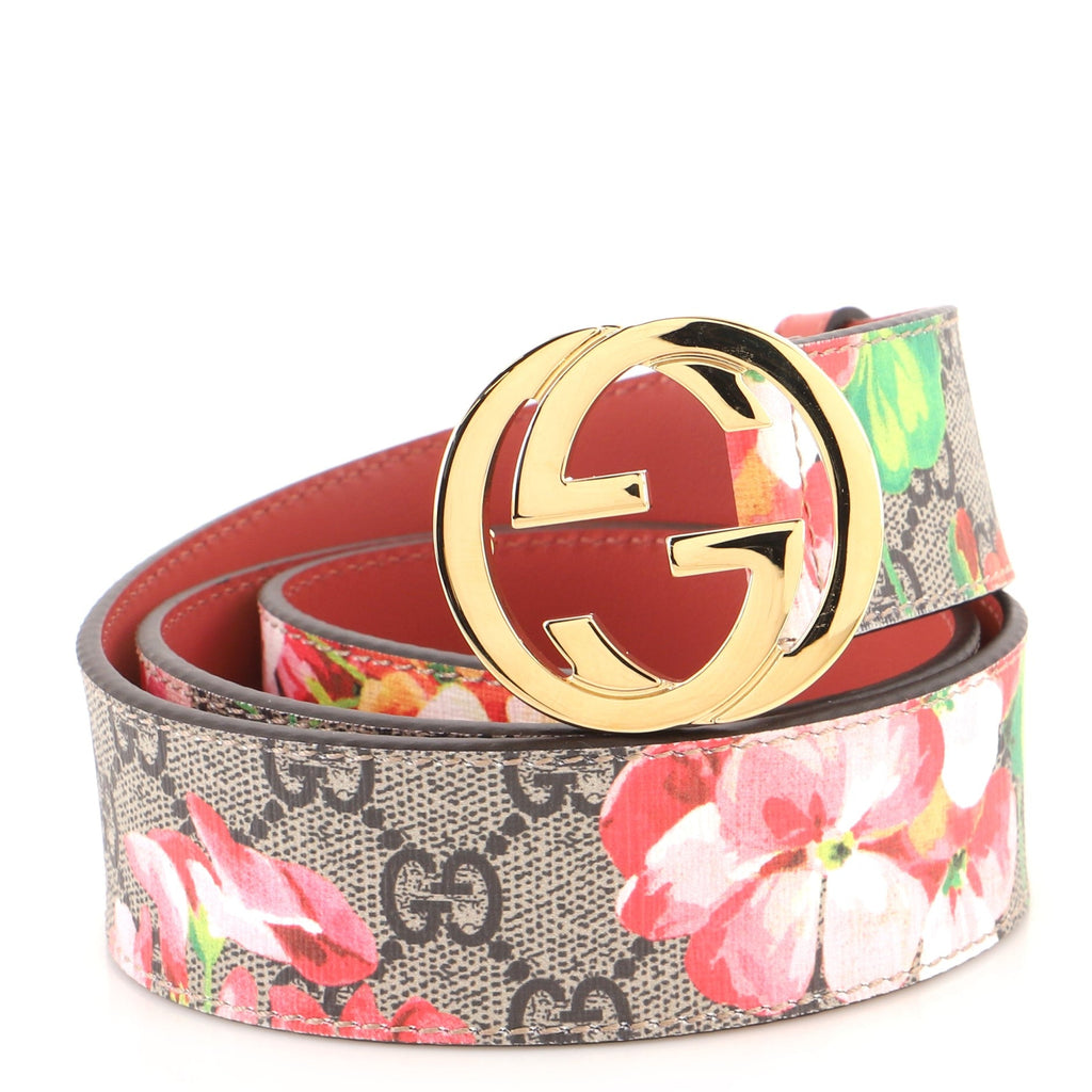 Interlocking G Belt Blooms Print GG Coated Canvas Wide 90
