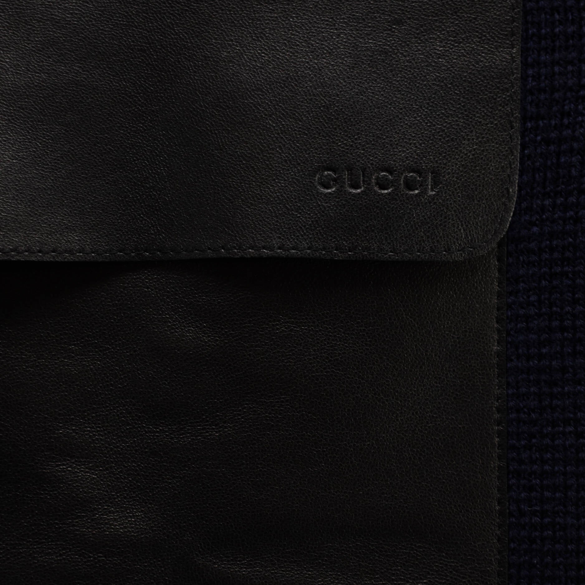Men's Chest Pocket Crew Neck Sweater Wool with Leather