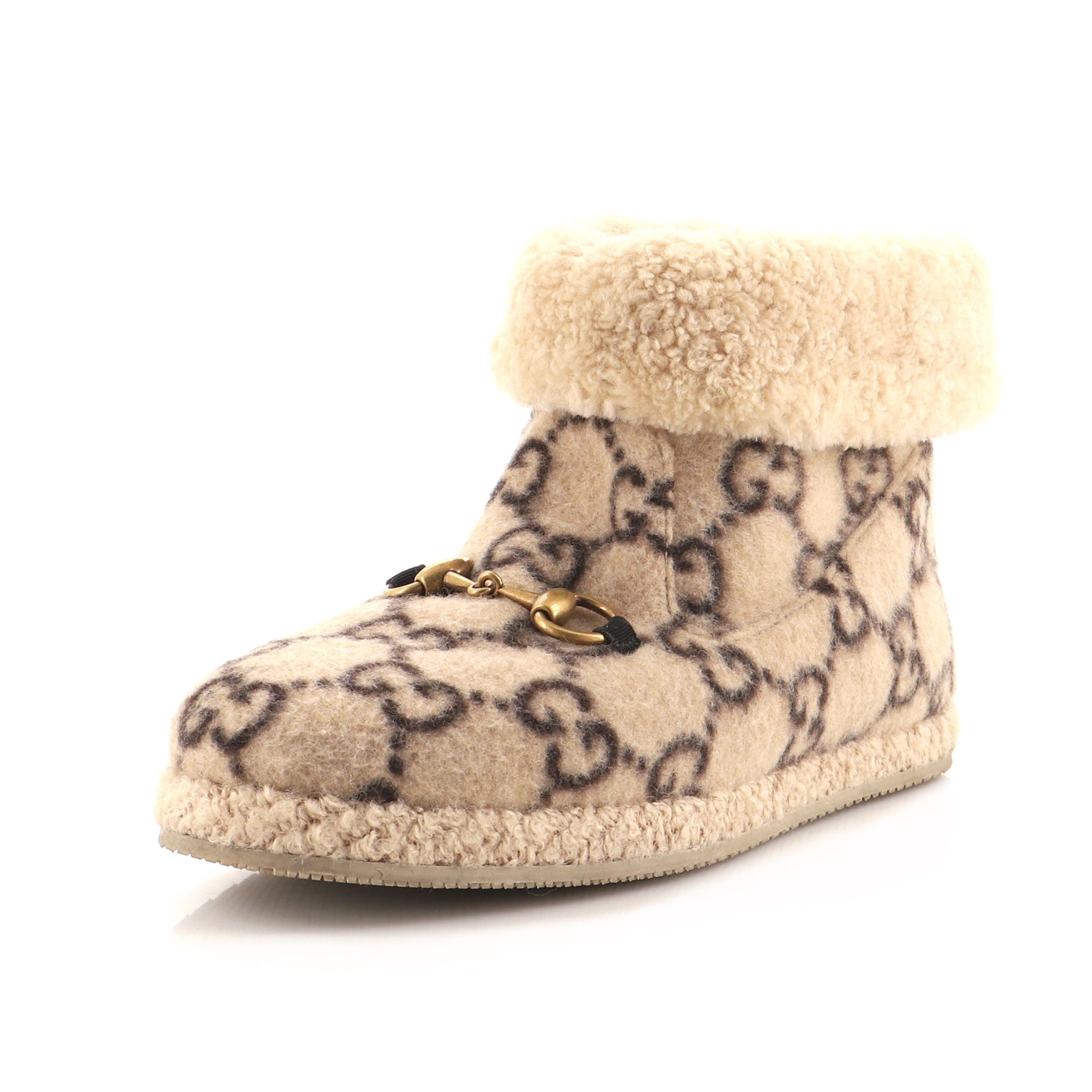 Women's Fria Horsebit Ankle Boots GG Wool and Shearling