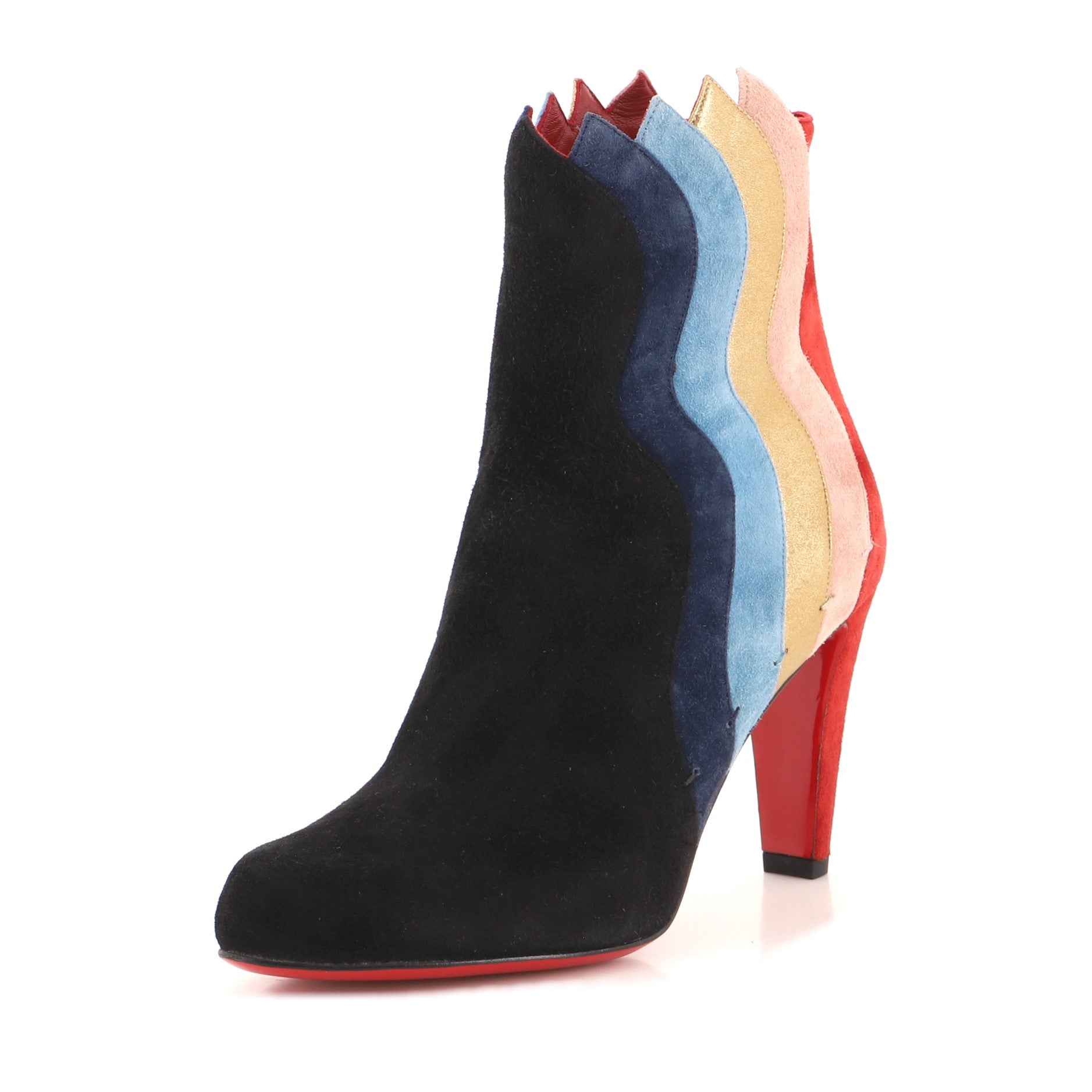 Women's Wavy Ankle Boots Colorblock Suede 100