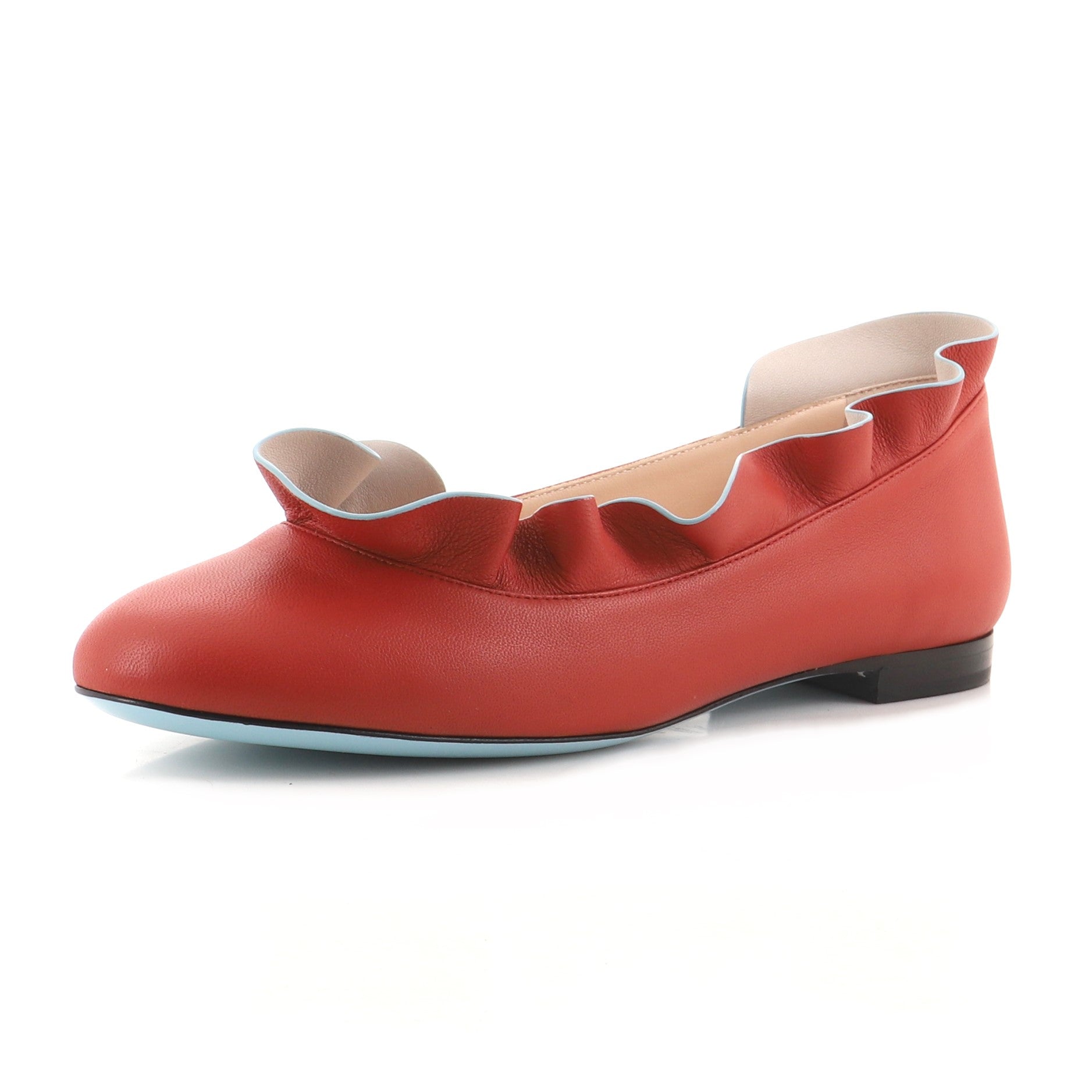 Women's Ruffle Trim Ballerina Flats Leather