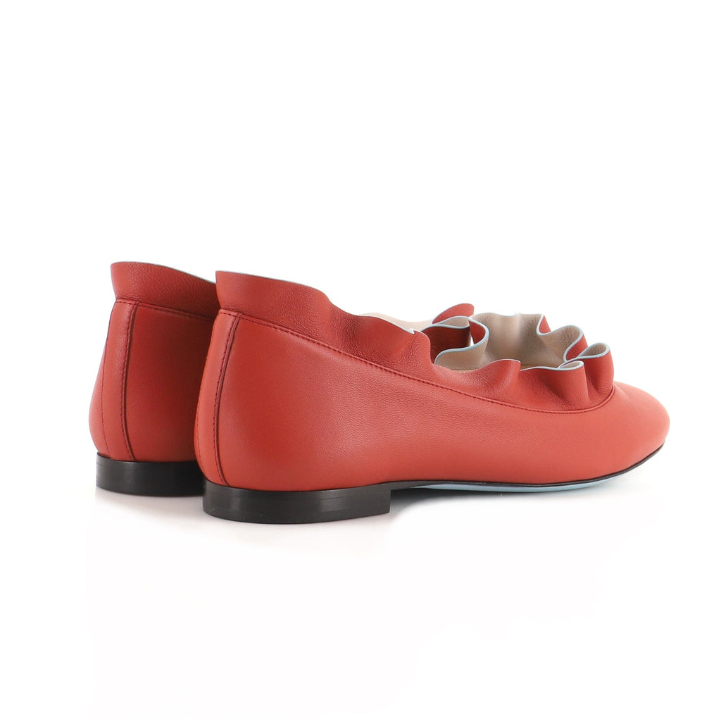 Women's Ruffle Trim Ballerina Flats Leather