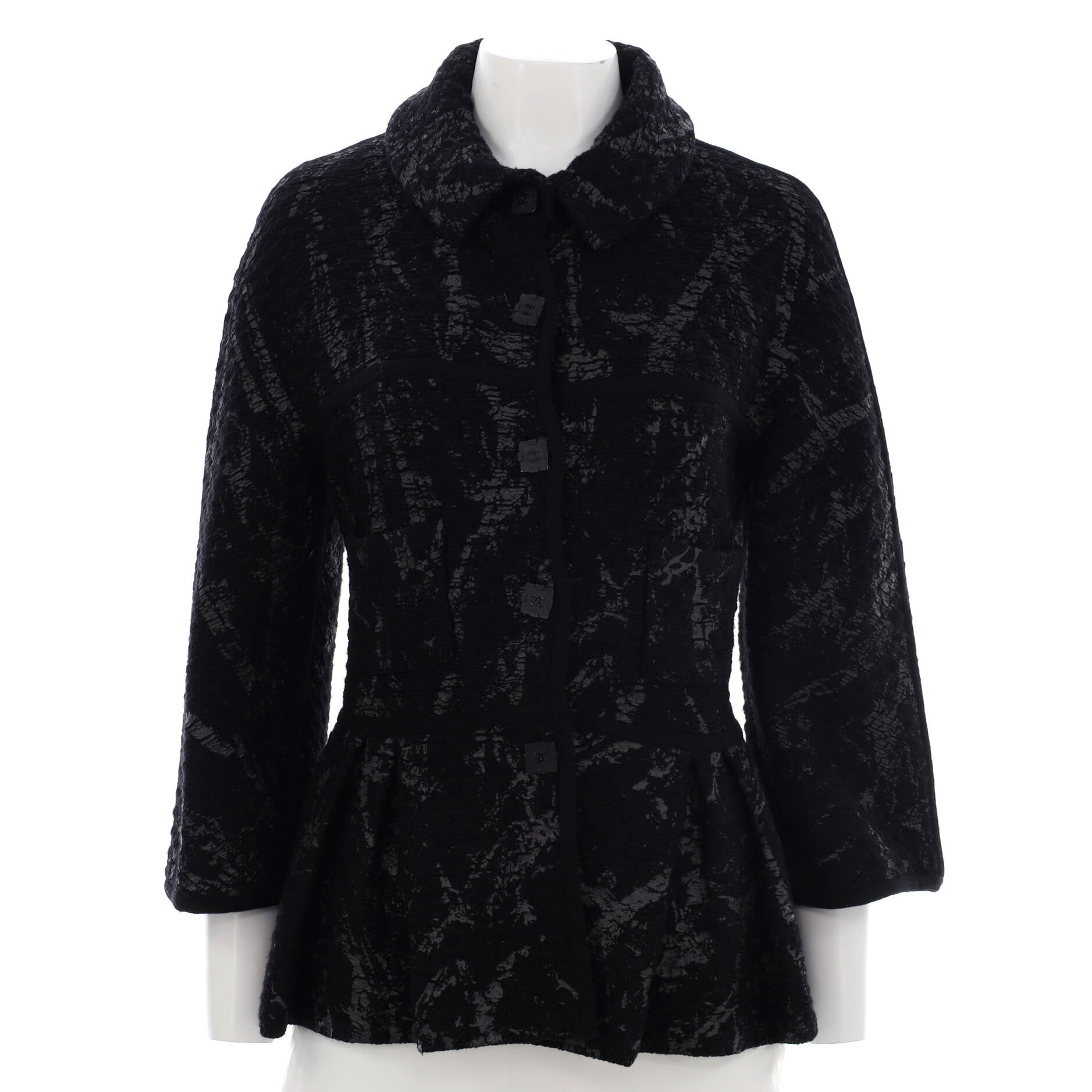 Women's Double Pocket Peplum Jacket Printed Wool