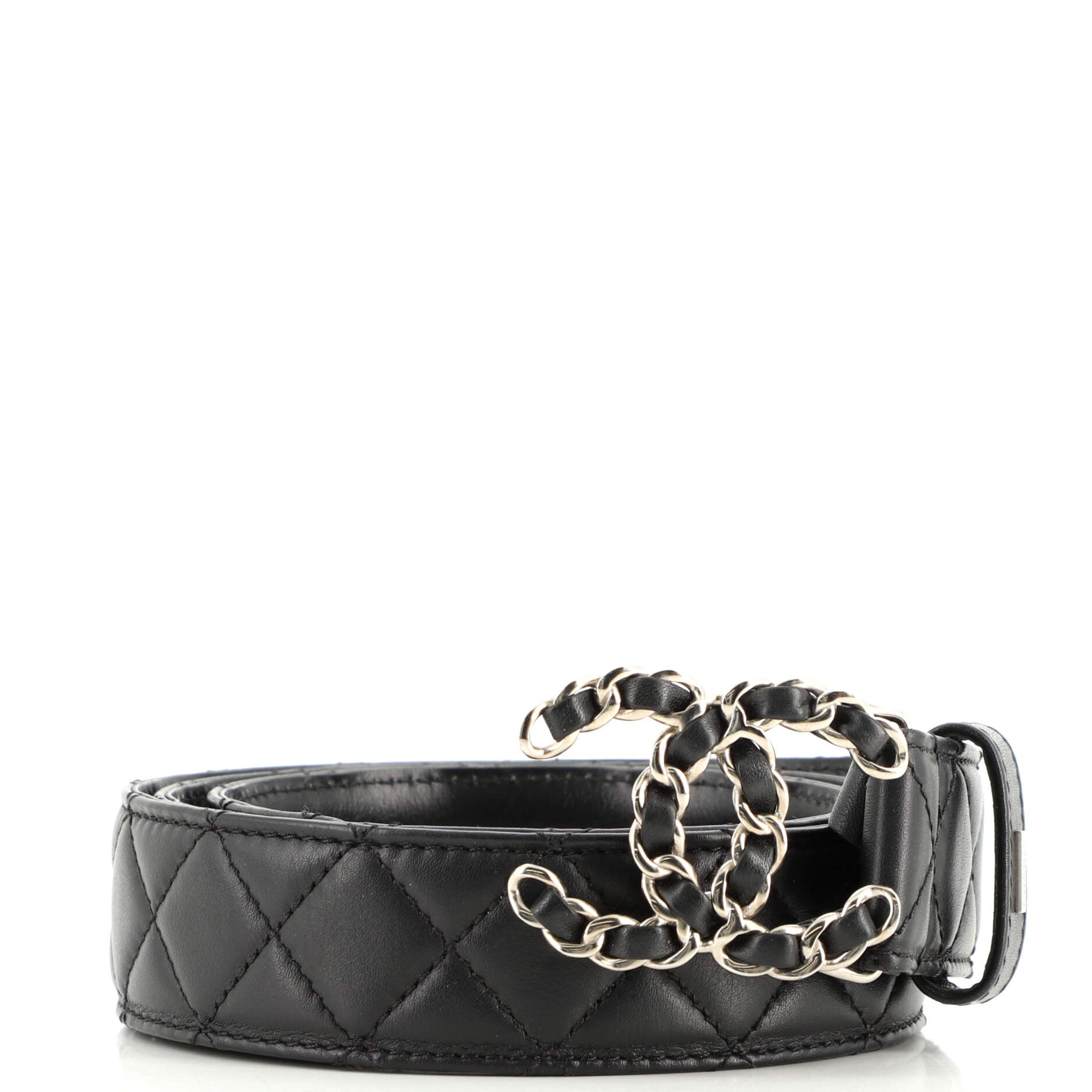 Woven Chain CC Buckle Belt Quilted Caviar Medium 85