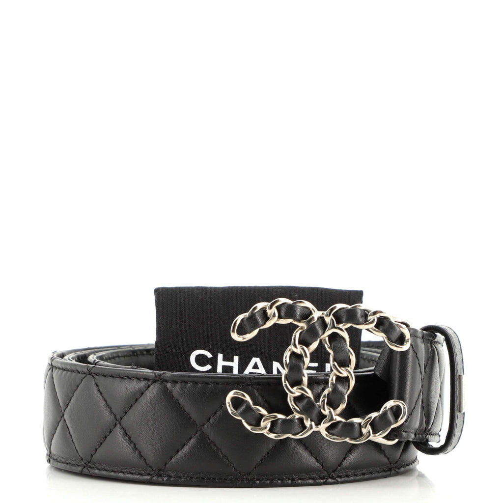 Woven Chain CC Buckle Belt Quilted Caviar Medium 85