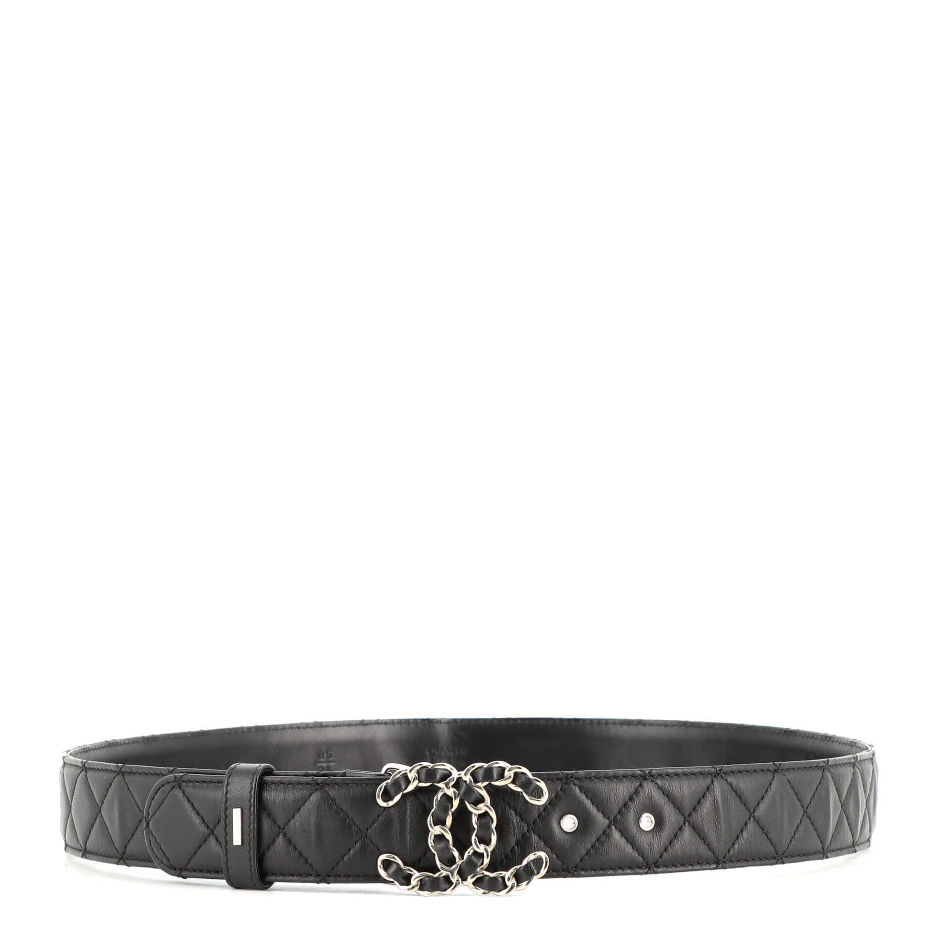 Woven Chain CC Buckle Belt Quilted Caviar Medium 85