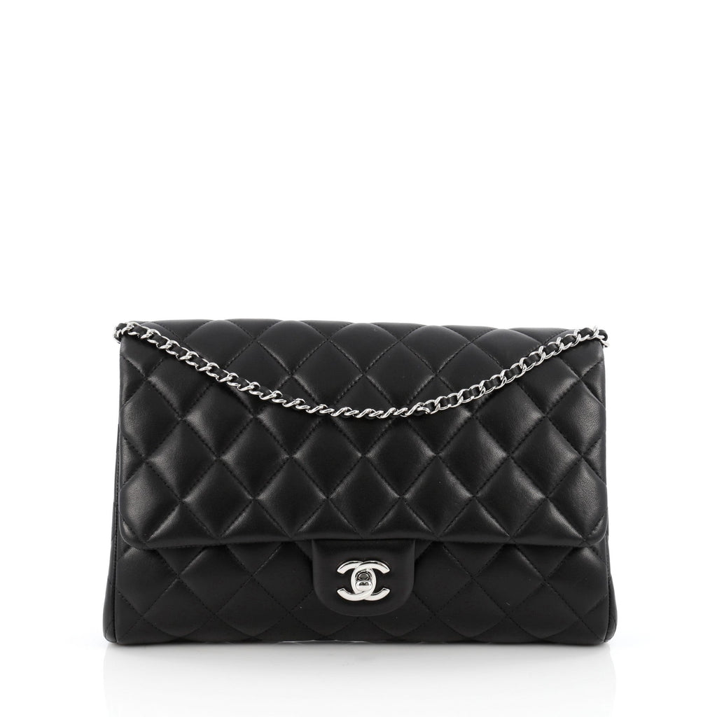 Clutch with Chain Quilted Lambskin
