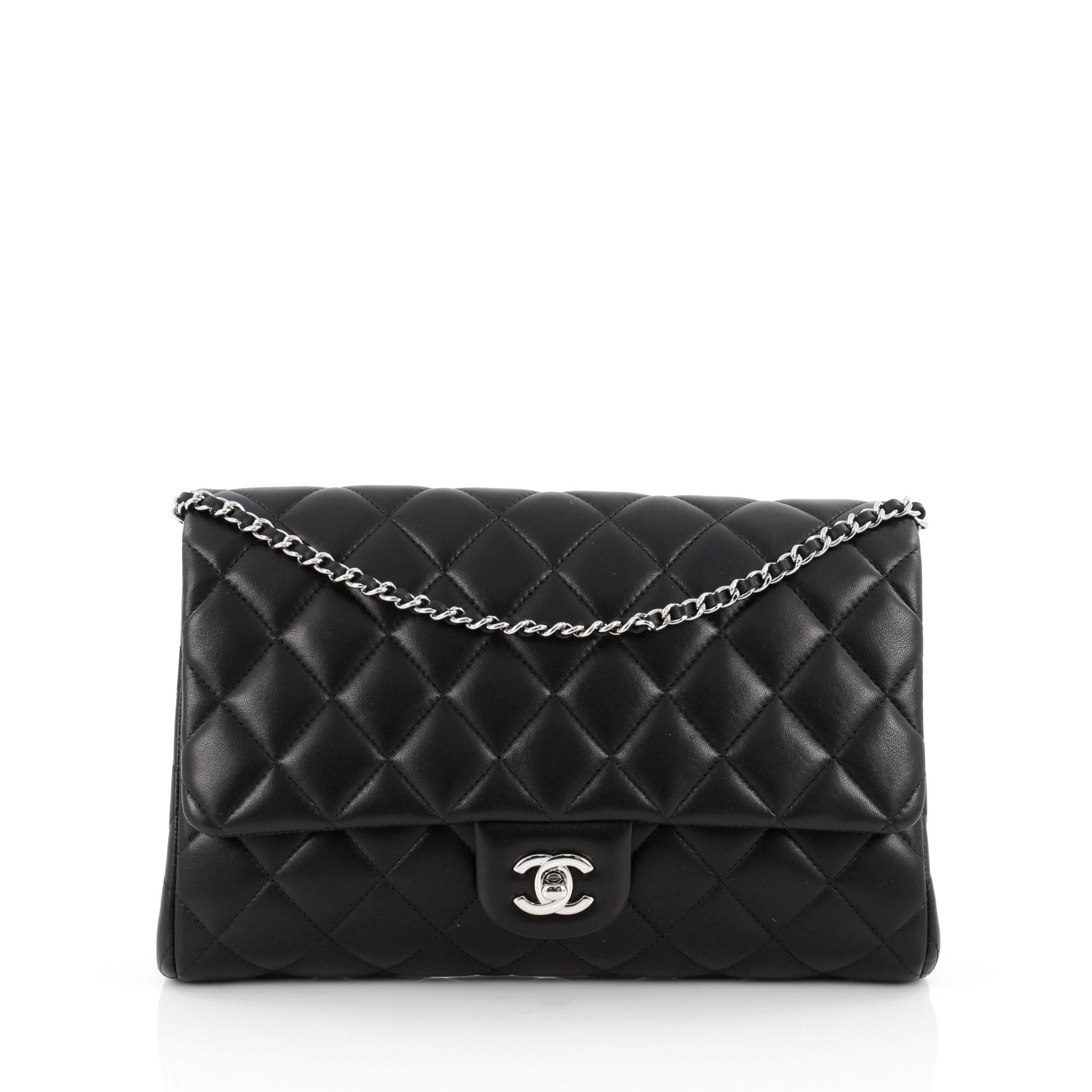 Clutch with Chain Quilted Lambskin