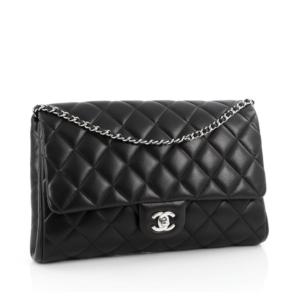 Clutch with Chain Quilted Lambskin