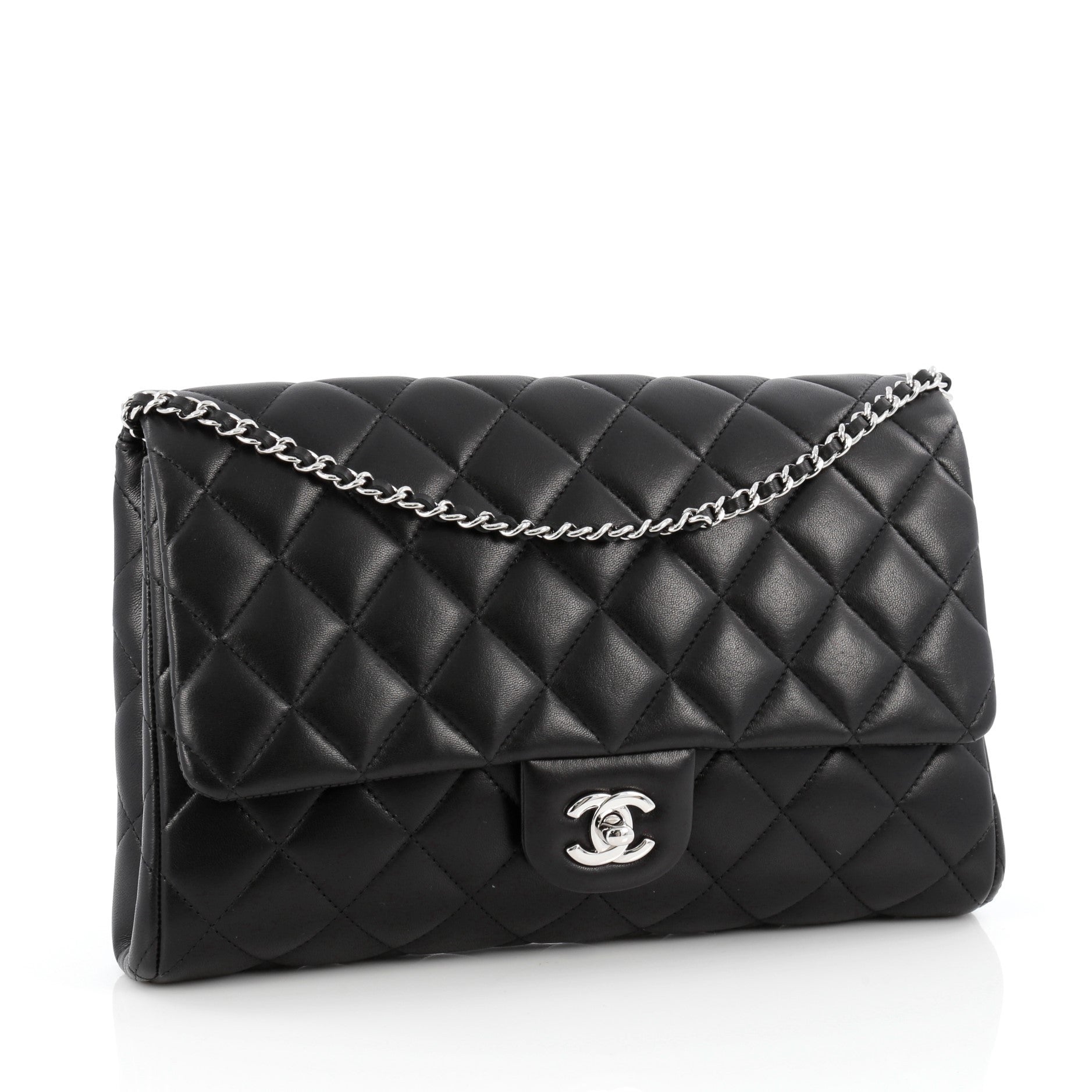 Clutch with Chain Quilted Lambskin