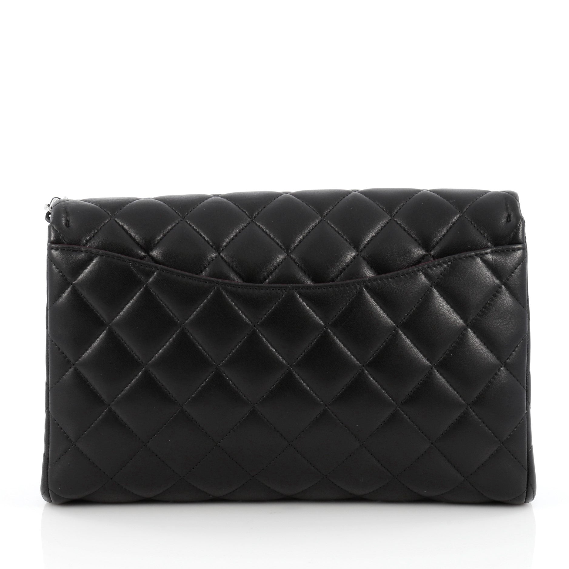 Clutch with Chain Quilted Lambskin