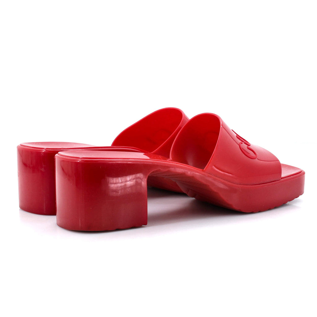 Women's Logo Heeled Slide Sandals Rubber