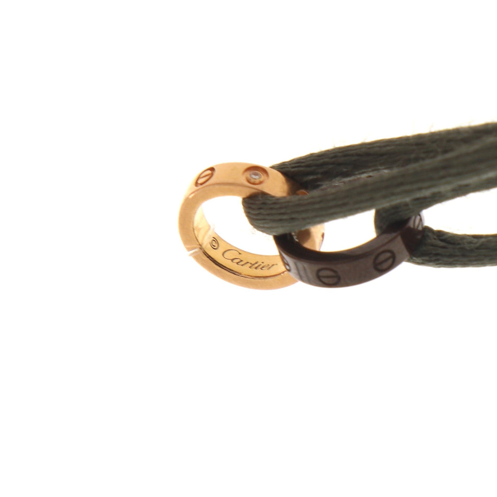 Charity Love 4 Diamonds Double Rings On Cord Bracelet Silk Cord with 18K Rose Gold and Ceramic and Diamonds