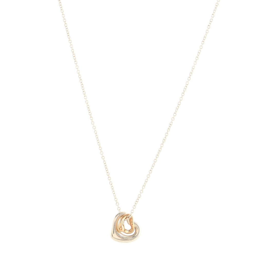 Elsa Peretti Double Open Heart Pendant Necklace Sterling Silver and 18K Rose Gold