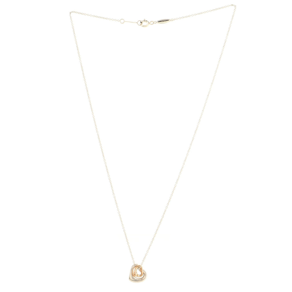 Elsa Peretti Double Open Heart Pendant Necklace Sterling Silver and 18K Rose Gold