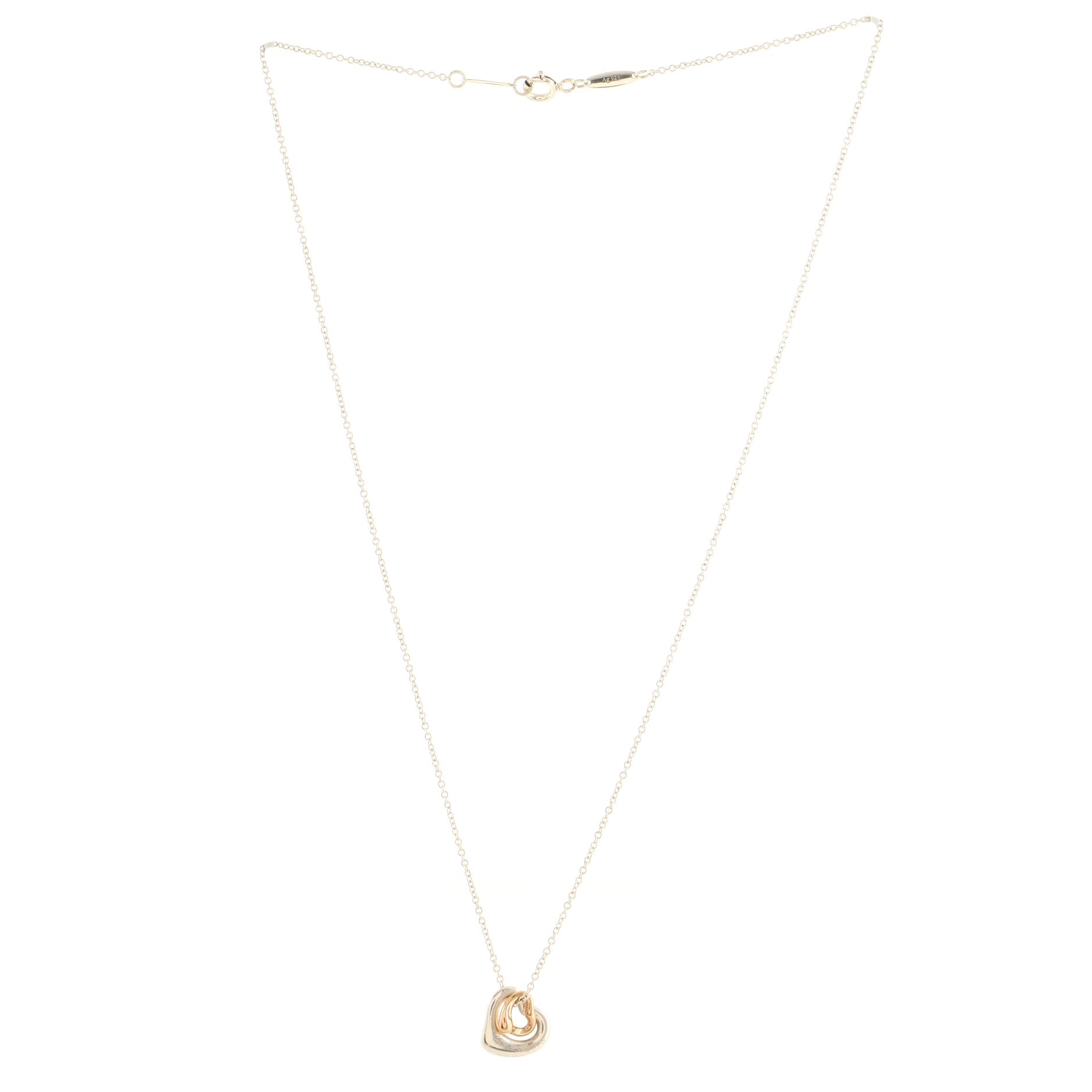 Elsa Peretti Double Open Heart Pendant Necklace Sterling Silver and 18K Rose Gold