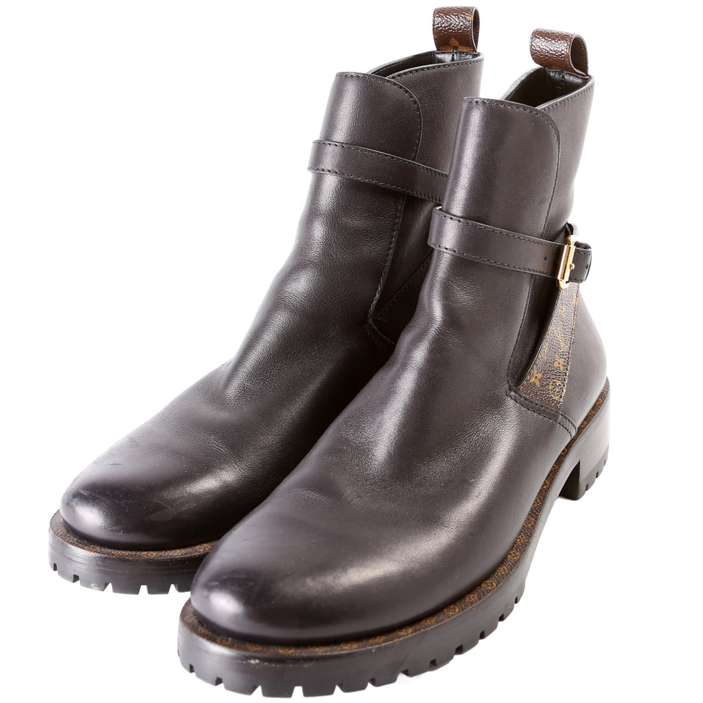 Leather Monogram Ankle Combat Boots Size 39