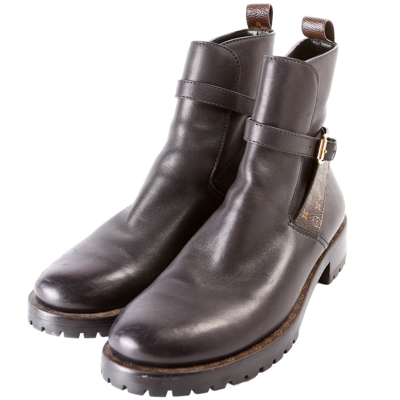 Leather Monogram Ankle Combat Boots Size 39