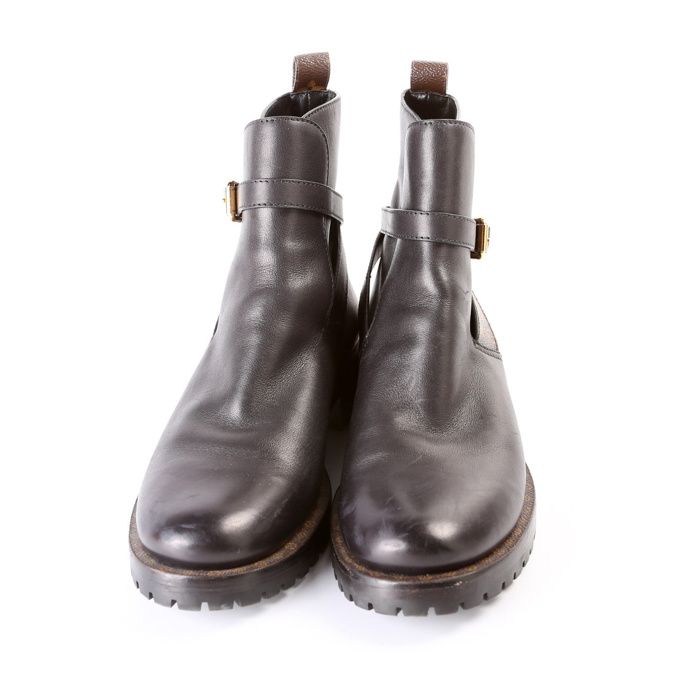 Leather Monogram Ankle Combat Boots Size 39