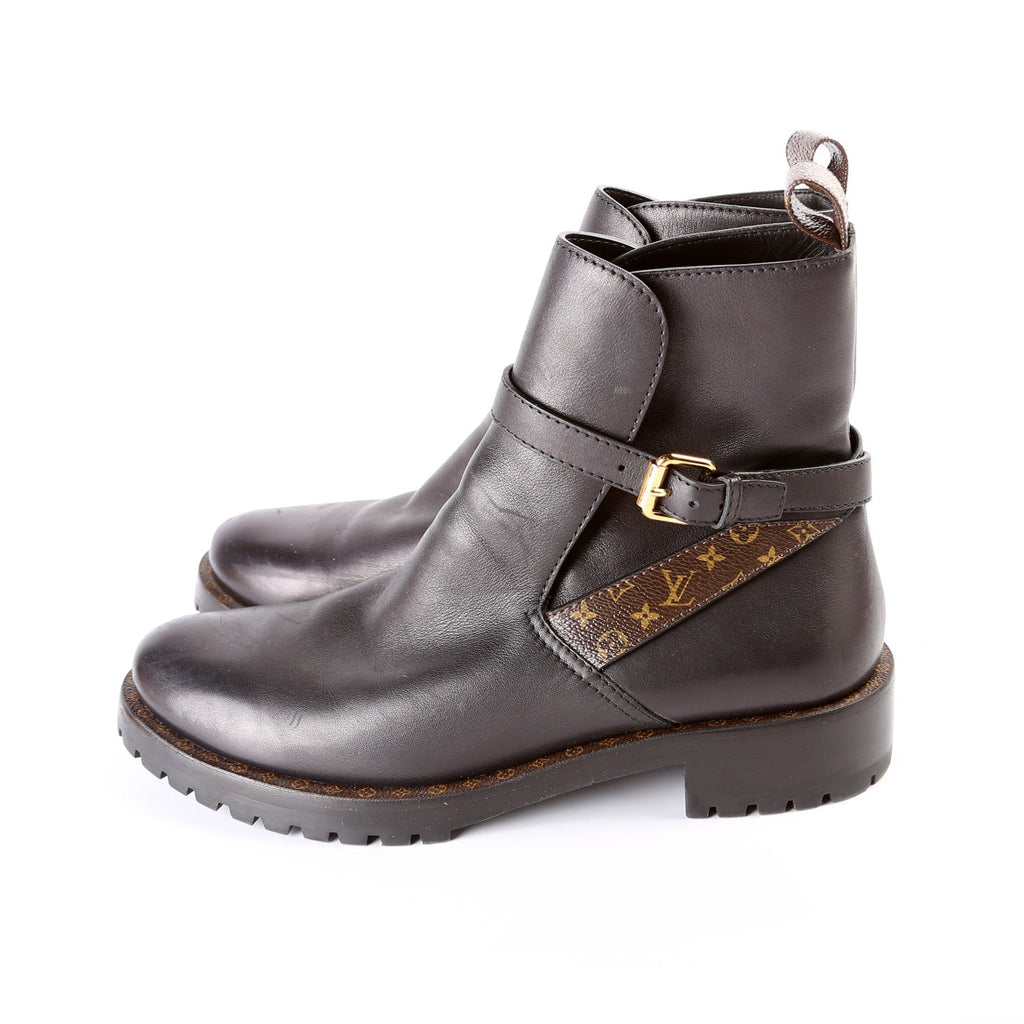 Leather Monogram Ankle Combat Boots Size 39