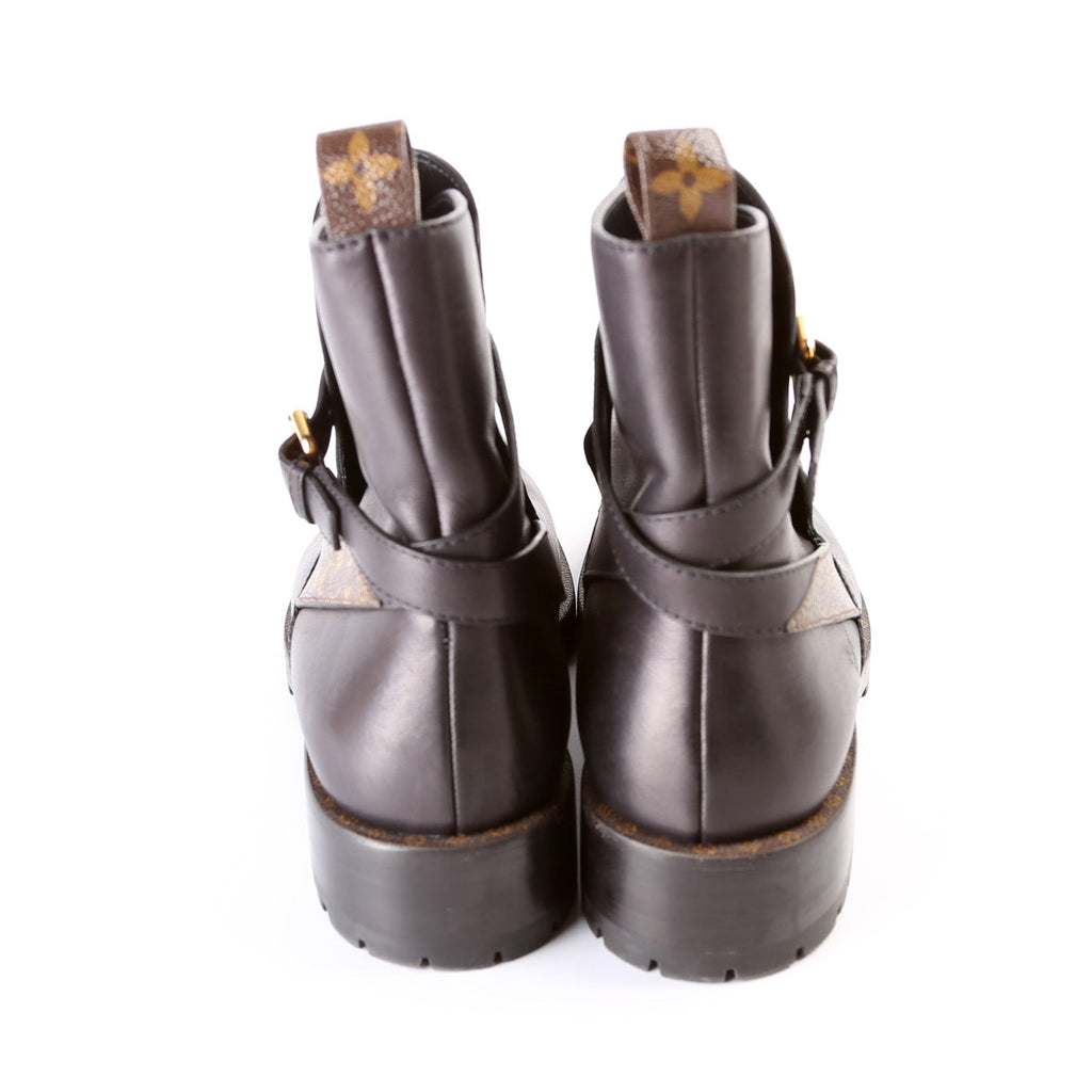 Leather Monogram Ankle Combat Boots Size 39