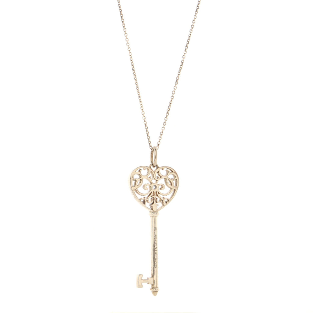 Enchanted Heart Key Pendant Necklace Sterling Silver with Sapphire