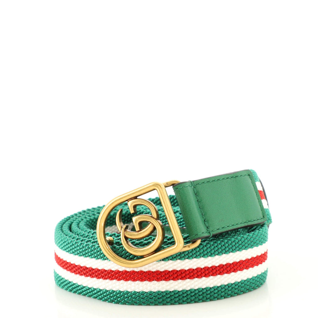 Framed GG Round Buckle Belt Web Canvas Thin 90