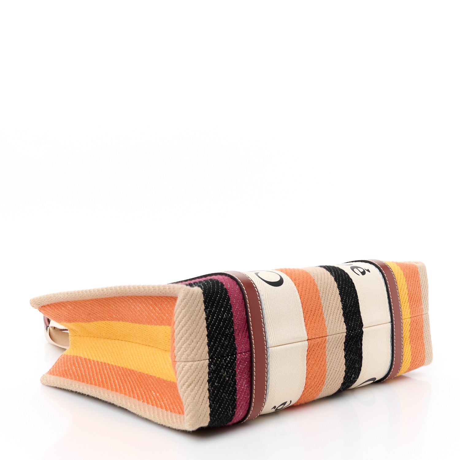 Cotton Calfskin Medium Woody Striped Tote Multicolor