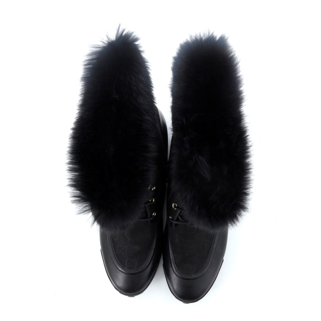 Women's Lace-Up Winter Boots GG Nylon and Leather with Fur