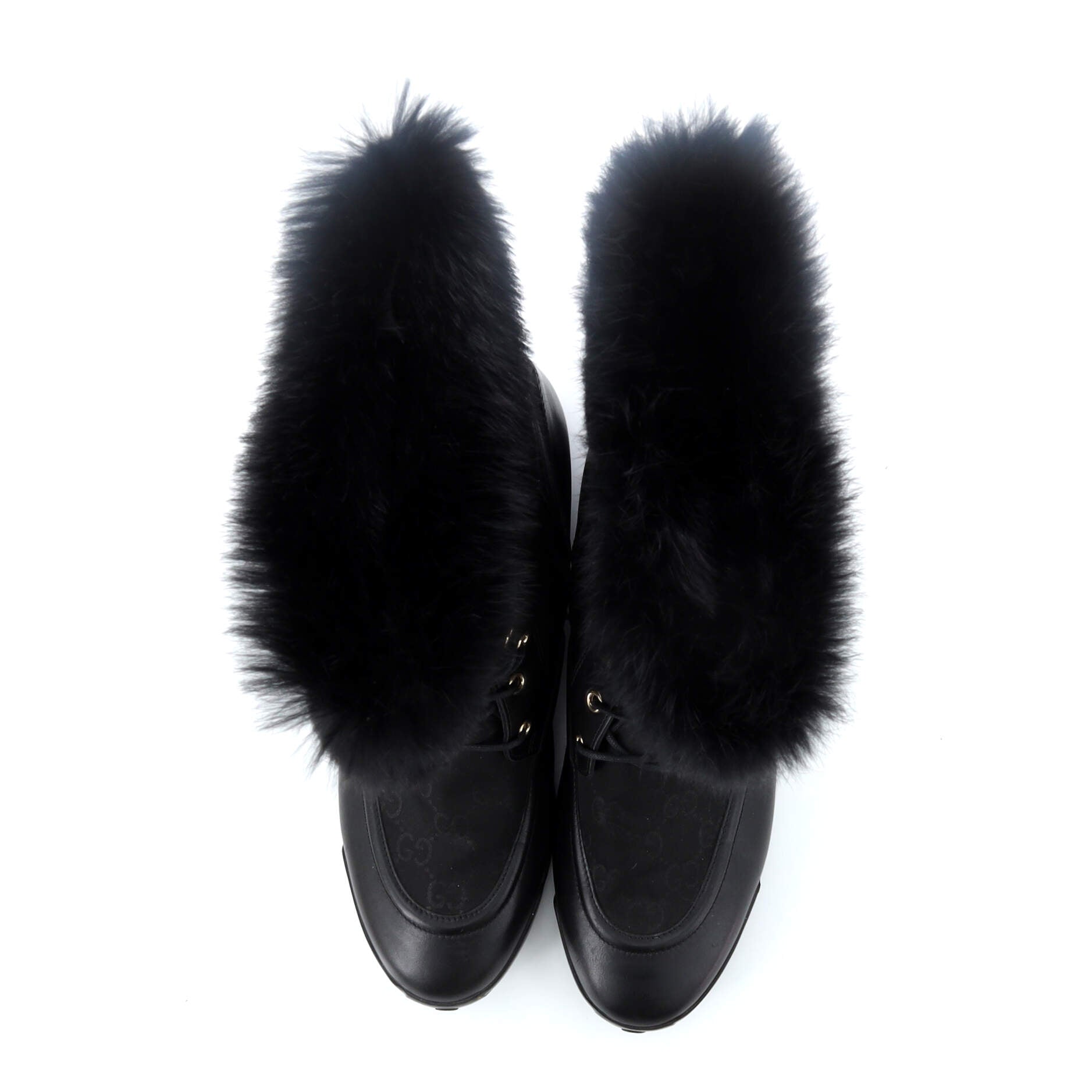 Women's Lace-Up Winter Boots GG Nylon and Leather with Fur