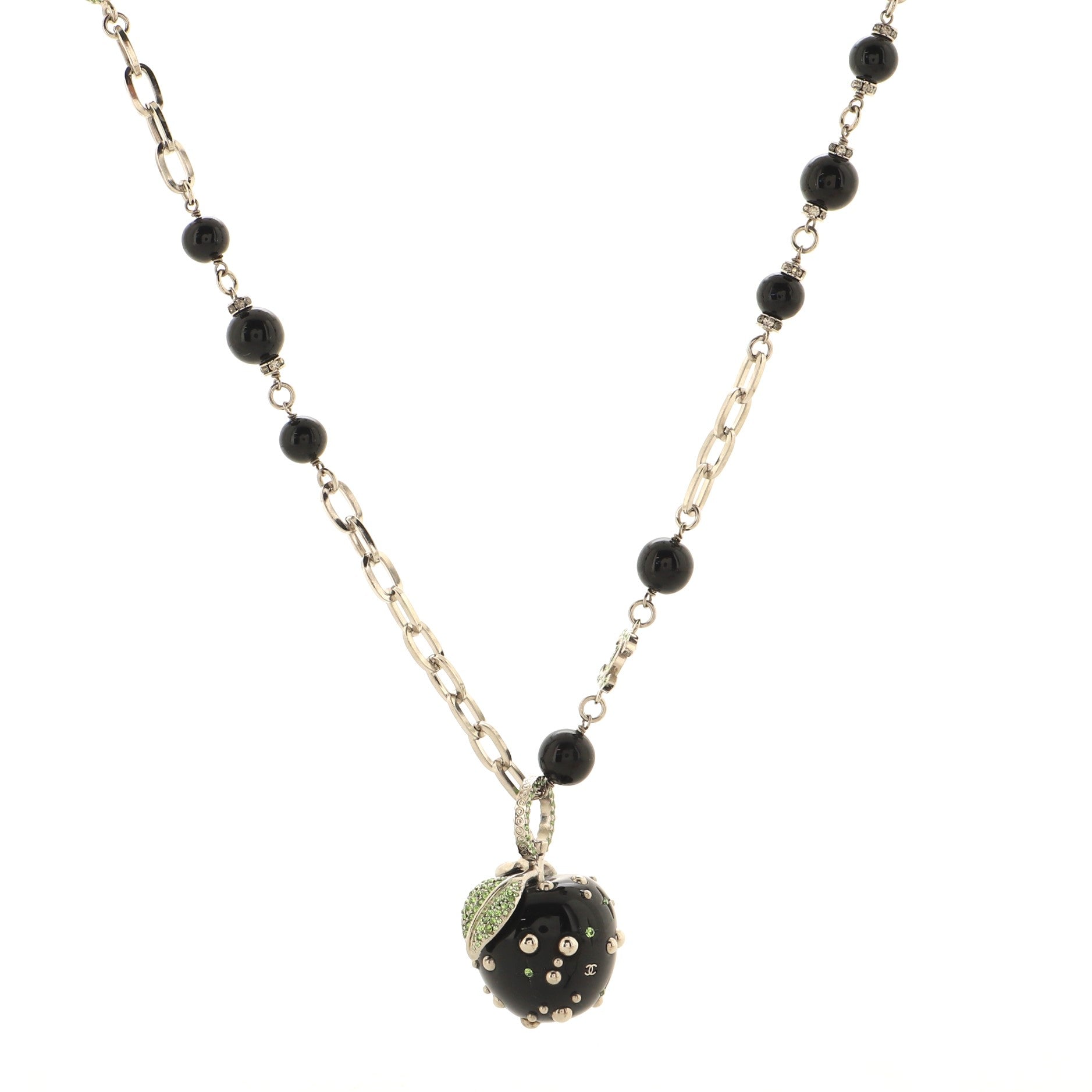 Apple Pendant Necklace Metal with Crystals and Beads