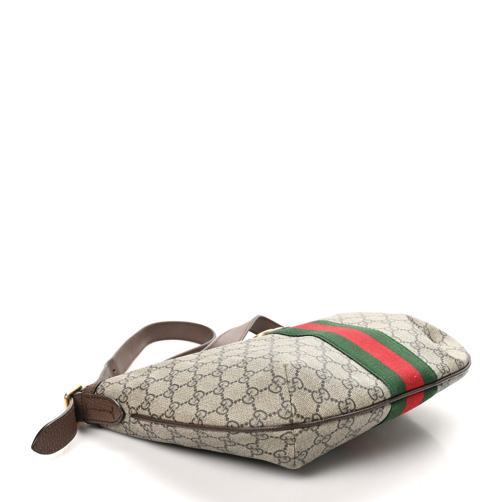 GG Supreme Monogram Web Small Ophidia Half Moon Hobo Brown