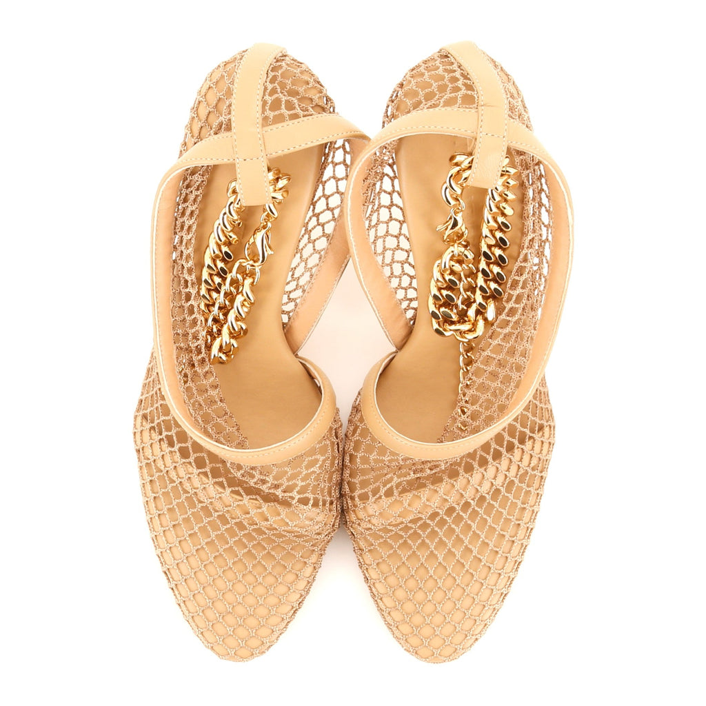 Women's Stretch Chunky Chain Pumps Mesh with Leather