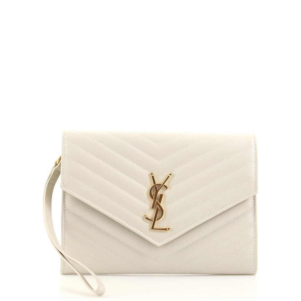 Classic Monogram Envelope Wristlet Clutch Matelasse Chevron Leather