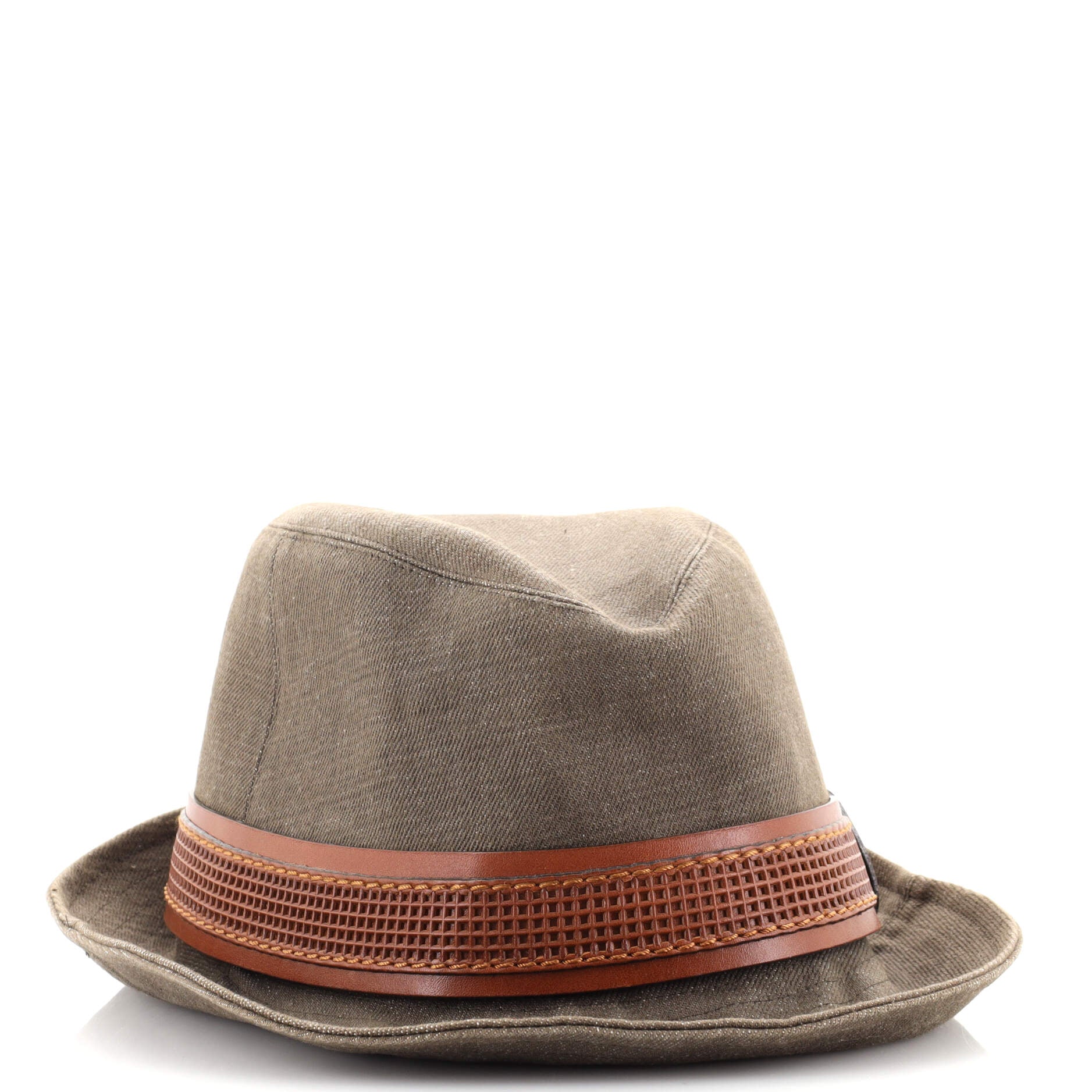 Fedora Hat Cotton and Leather Large