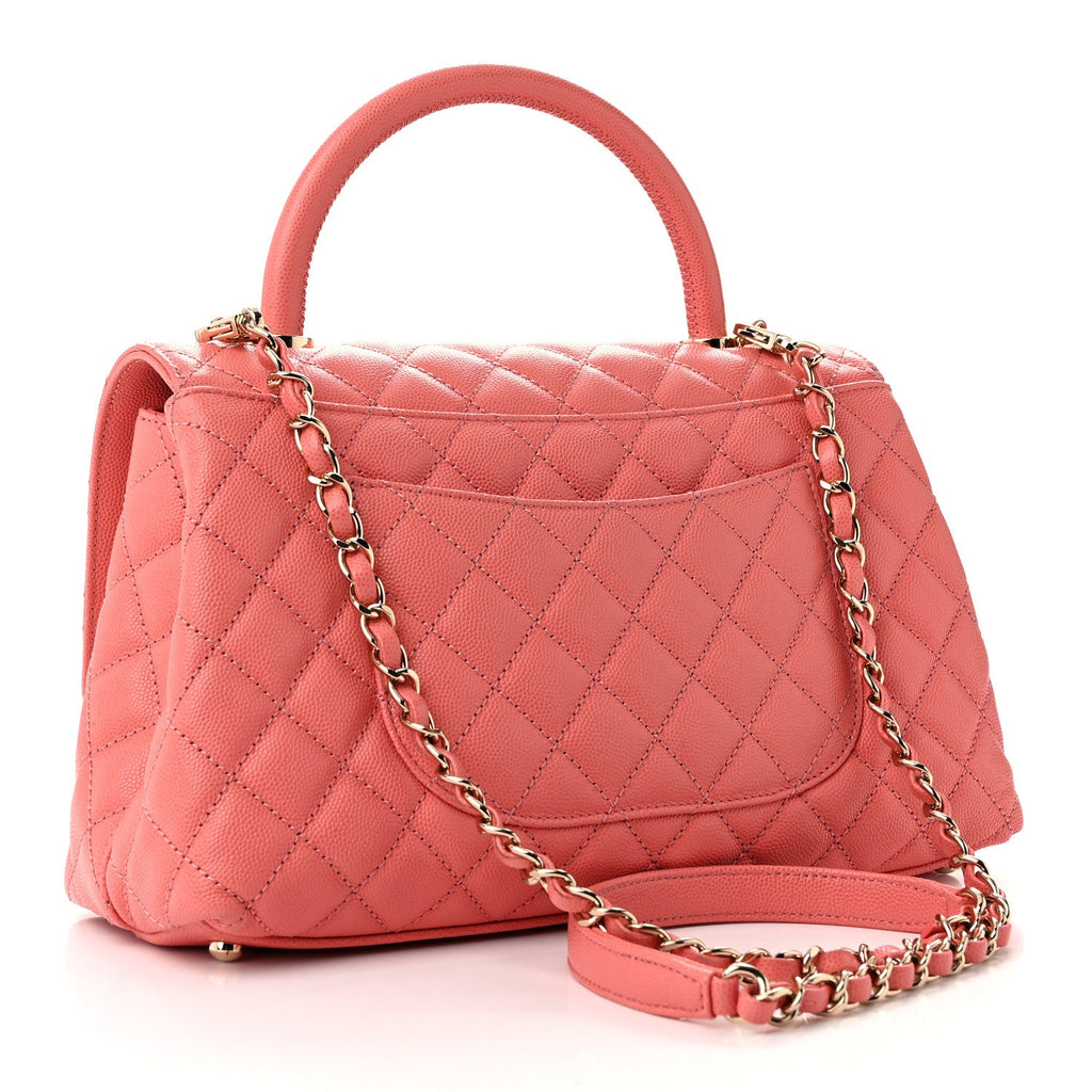 Caviar Quilted Small Coco Handle Flap Pink