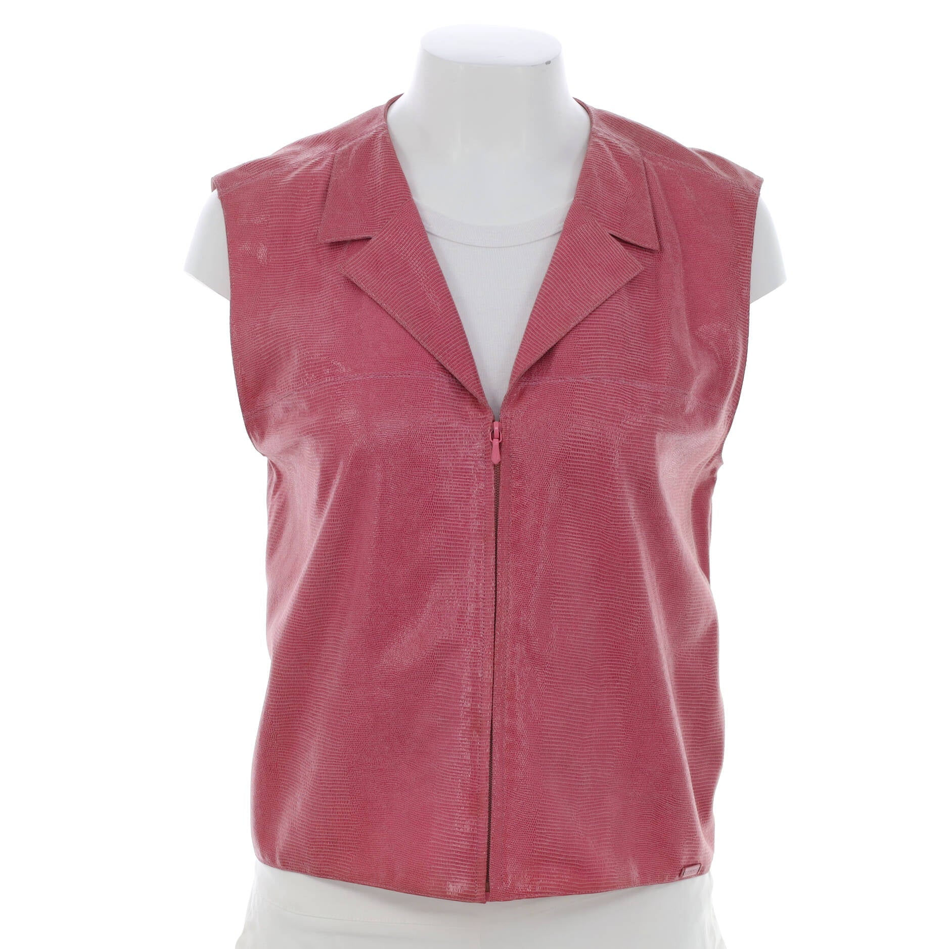 Women's Vintage Pointed Collar Zip Up Vest Goatskin