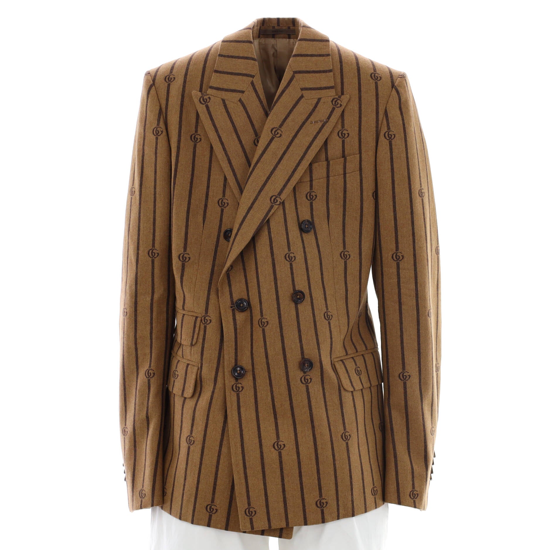 Men's Striped Double Breasted Blazer GG Wool