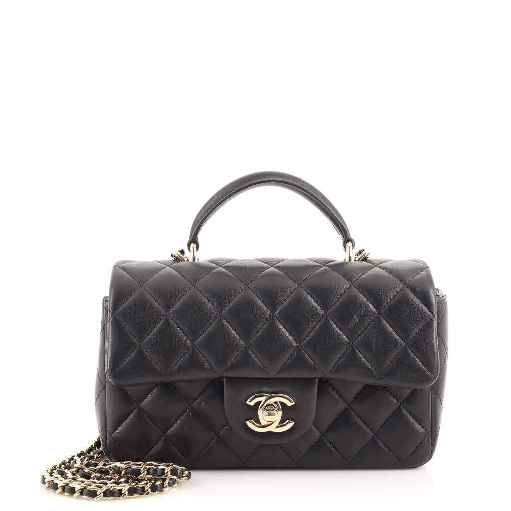 Classic Single Flap Top Handle Bag Quilted Lambskin Mini