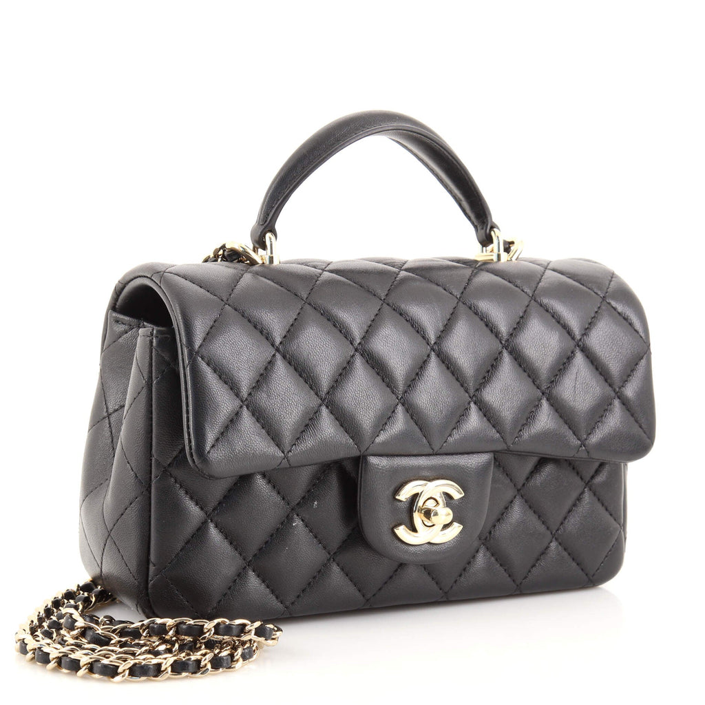 Classic Single Flap Top Handle Bag Quilted Lambskin Mini