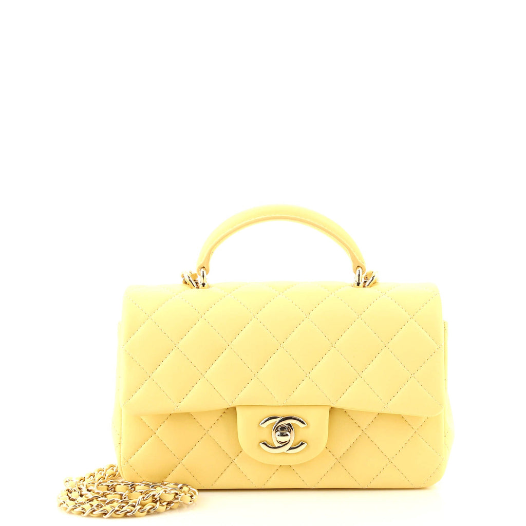 Classic Single Flap Top Handle Bag Quilted Lambskin Mini