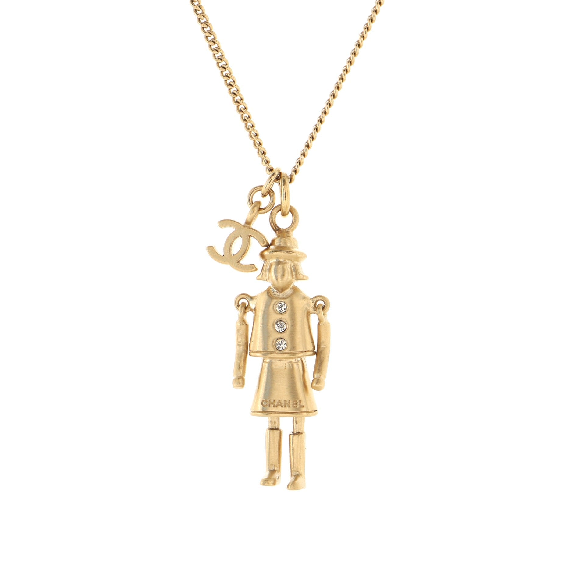 Coco Mademoiselle Figurine Pendant Necklace Metal with Crystals