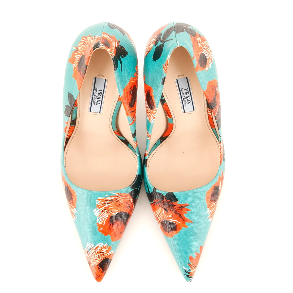 Women's Pointed Toe Pumps Printed Saffiano Leather