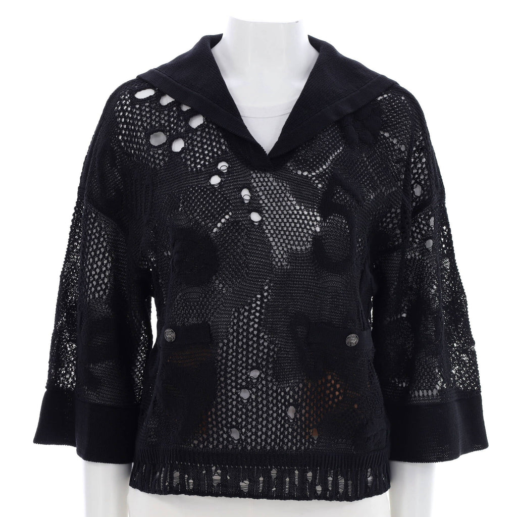Women's Crochet Camellia Sailor Collar Sweater Cotton Blend