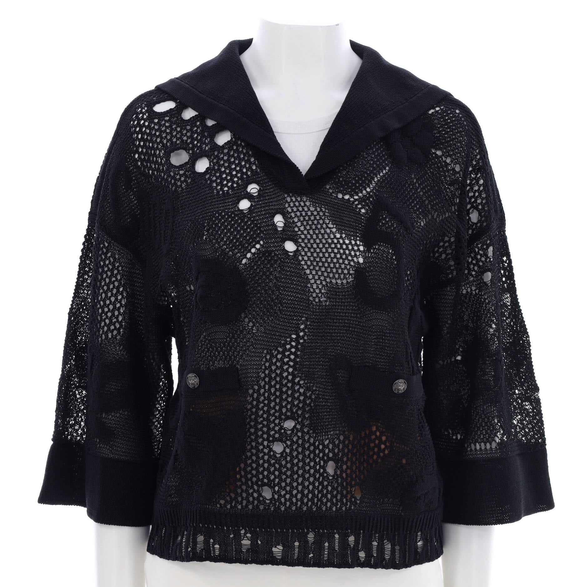 Women's Crochet Camellia Sailor Collar Sweater Cotton Blend