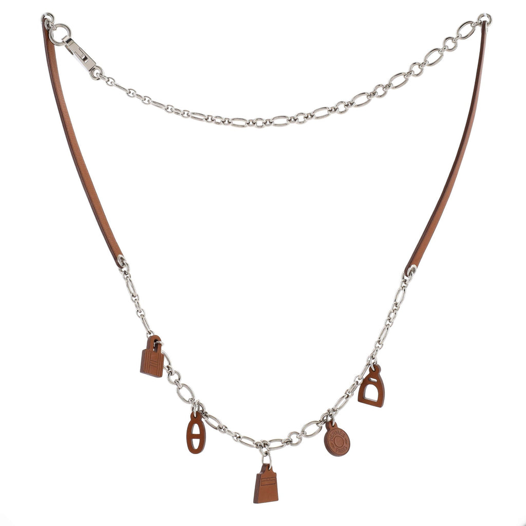 Olga Charm Chain Belt Metal and Leather 95
