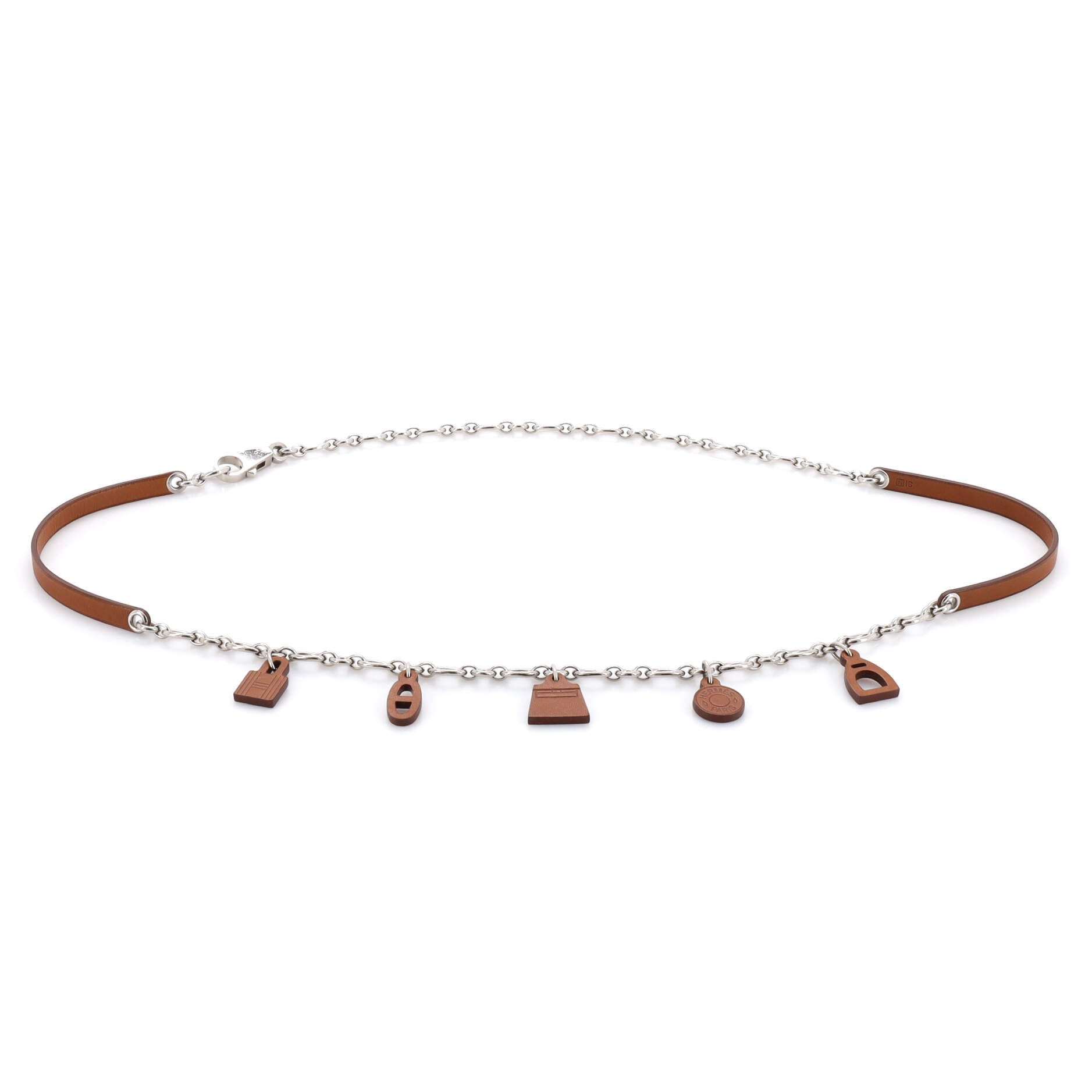 Olga Charm Chain Belt Metal and Leather 95