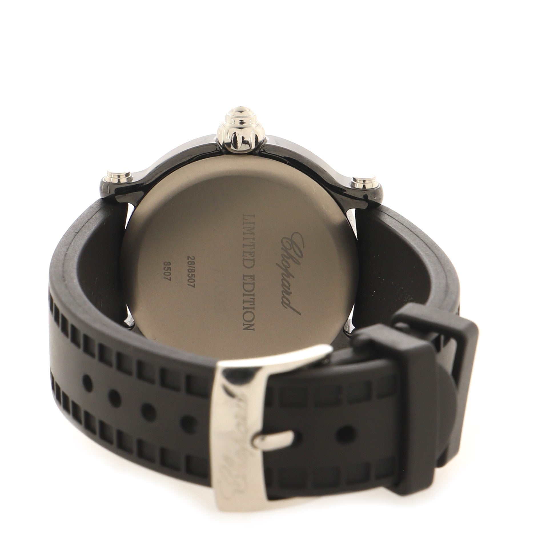 Happy Sport Quartz Watch Stainless Steel and Rubber with Ceramic and Floating Diamonds 38
